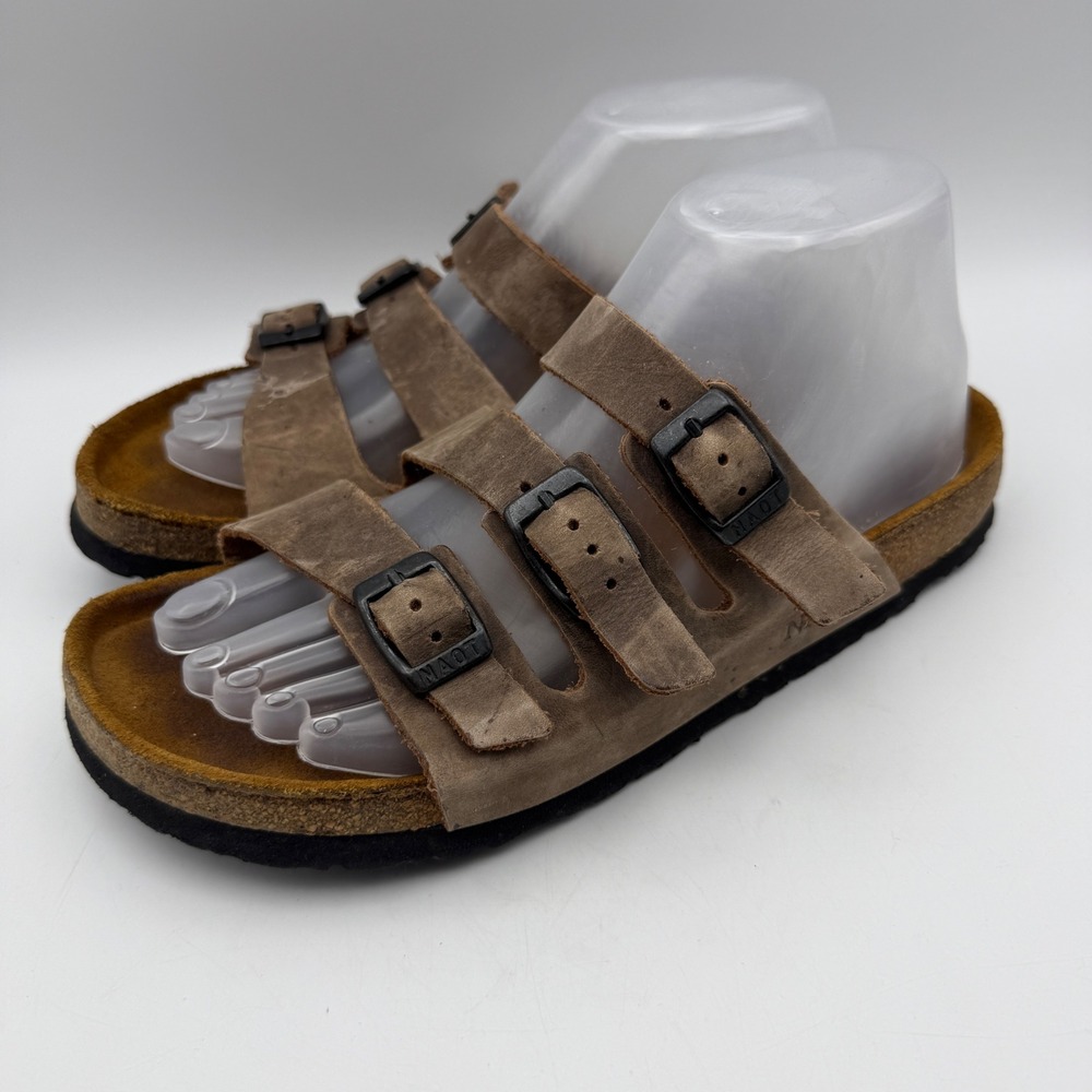 Naot Sandals Womens 40 US 9-9.5 Brown Leather Triple Strap Buckle Slides Comfort